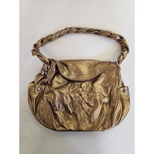 B. Makowsky Handbag Purse Metallic Bronze Purse Shoulder Leopard Liner Pockets